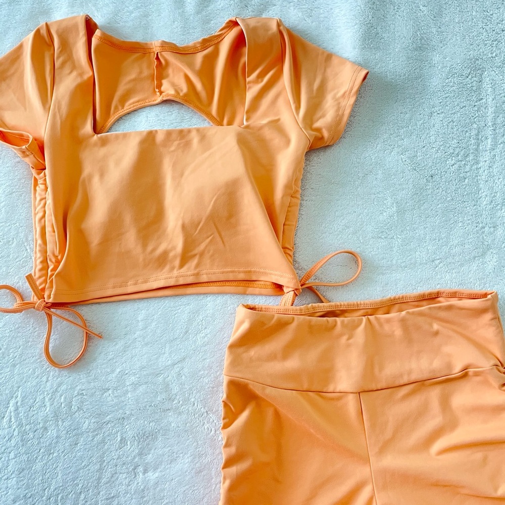 Orange Workout Set, 2 Piece crop top and short, S
